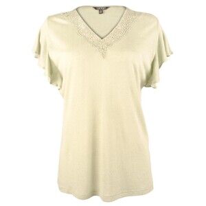Lauren Ralph Lauren Womens Viscose Lace Trim T-Shirt Green L